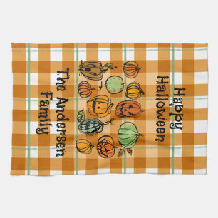 Halloween pumpkin cute gingham tea towel