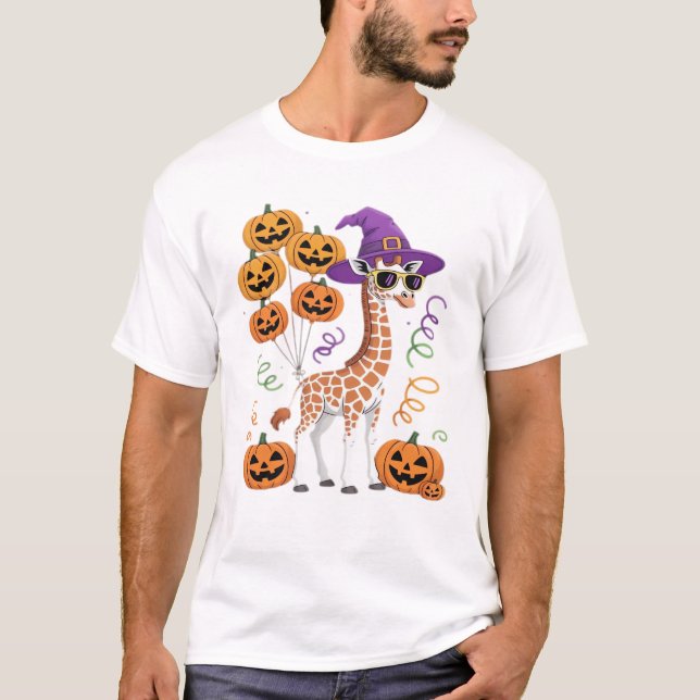 Halloween Pumpkin Cute Giraffe Zoo Animal Essentia T-Shirt (Front)