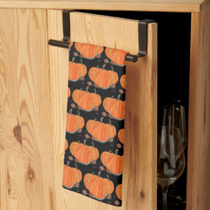 Halloween Pumpkin Cute Pattern Orange Fall Webs Tea Towel