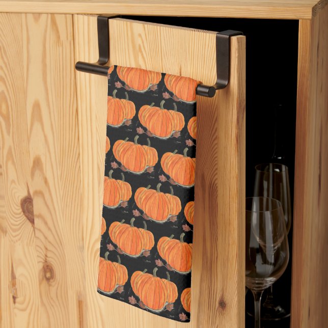 Halloween Pumpkin Cute Pattern Orange Fall Webs Tea Towel (Thirds Fold)