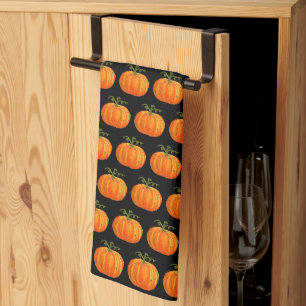 Halloween Pumpkin Cute Pattern Orange Fall Webs Tea Towel