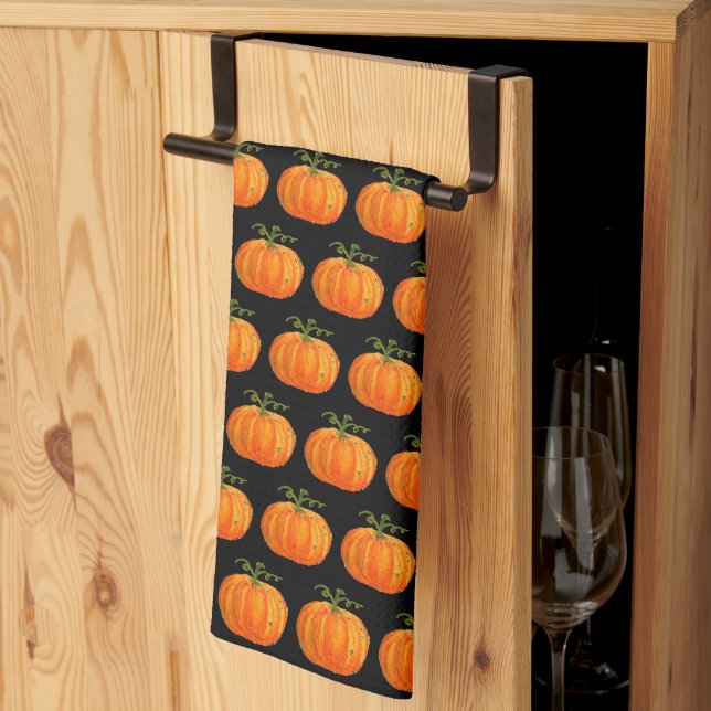 Halloween Pumpkin Cute Pattern Orange Fall Webs Tea Towel (Thirds Fold)