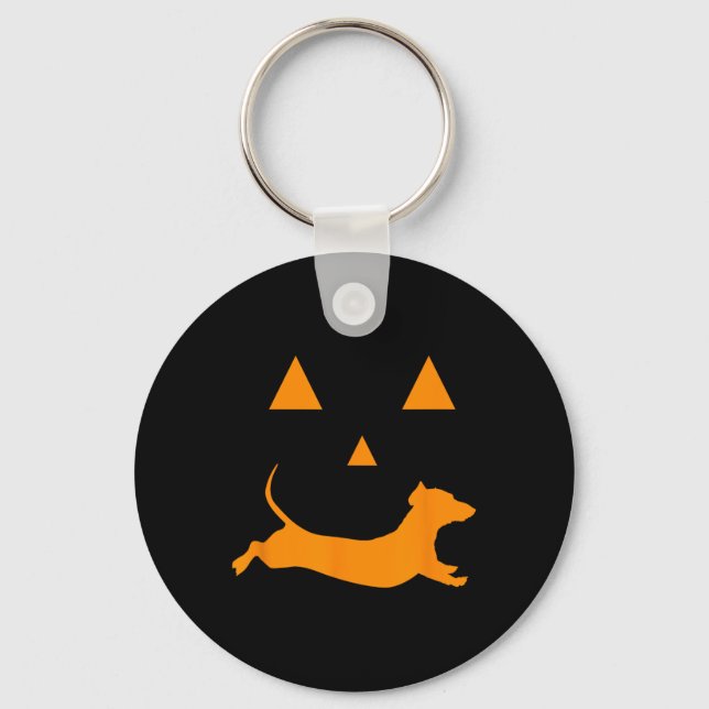 Halloween Pumpkin Dachshund Jack-o-lantern  Costum Key Ring (Front)