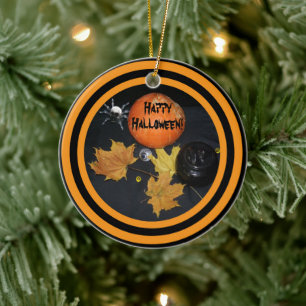 Halloween Pumpkin decorating Ceramic Ornament