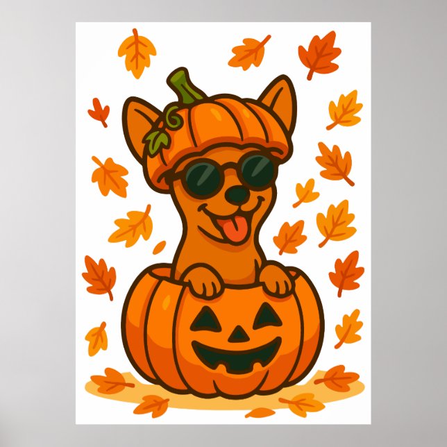 Halloween pumpkin dog clipart PNG, cute puppy in j Poster (Front)