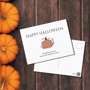 Halloween Pumpkin Drawing Cute Typography Holiday Postcard