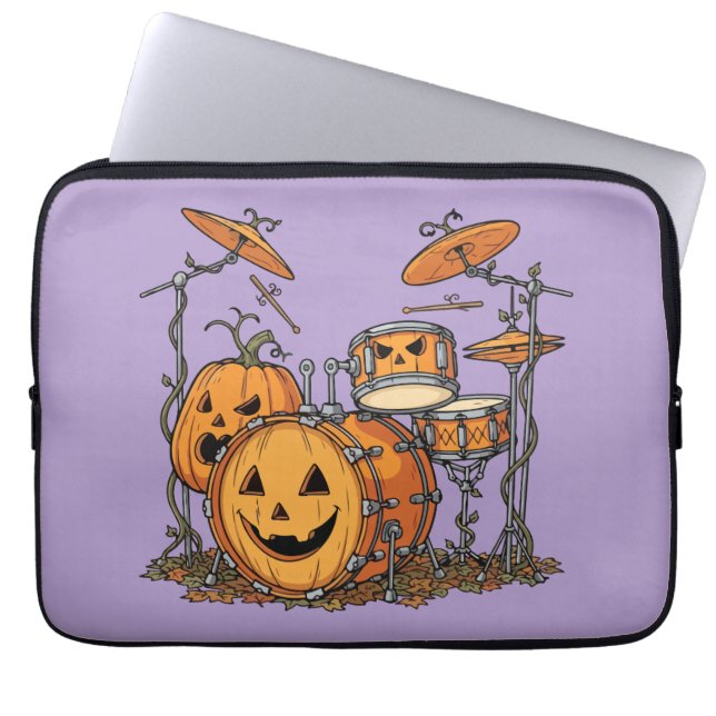 Halloween Pumpkin Drum Set Laptop Sleeve (Front)