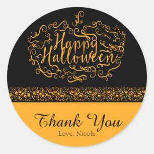 Halloween Pumpkin Elegant Black Orange Party Favou Classic Round Sticker
