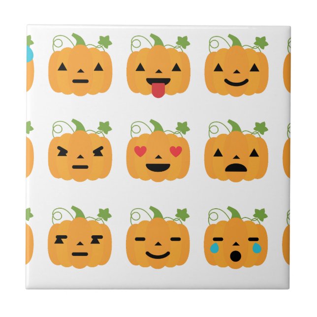 halloween pumpkin emojis ceramic tile (Front)
