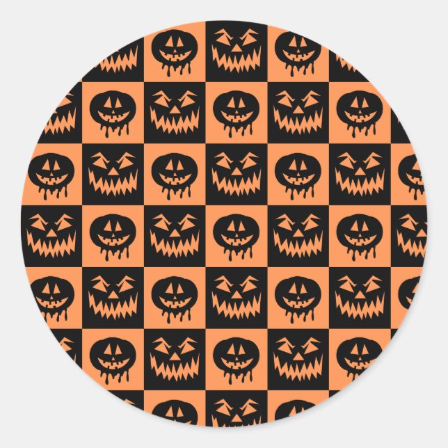 Halloween Pumpkin Face Ghost Spooky Pattern Classic Round Sticker (Front)