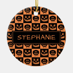 Halloween Pumpkin Face Ghost Spooky Pattern Custom Ceramic Ornament