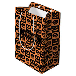 Halloween Pumpkin Face Ghost Spooky Pattern Medium Gift Bag