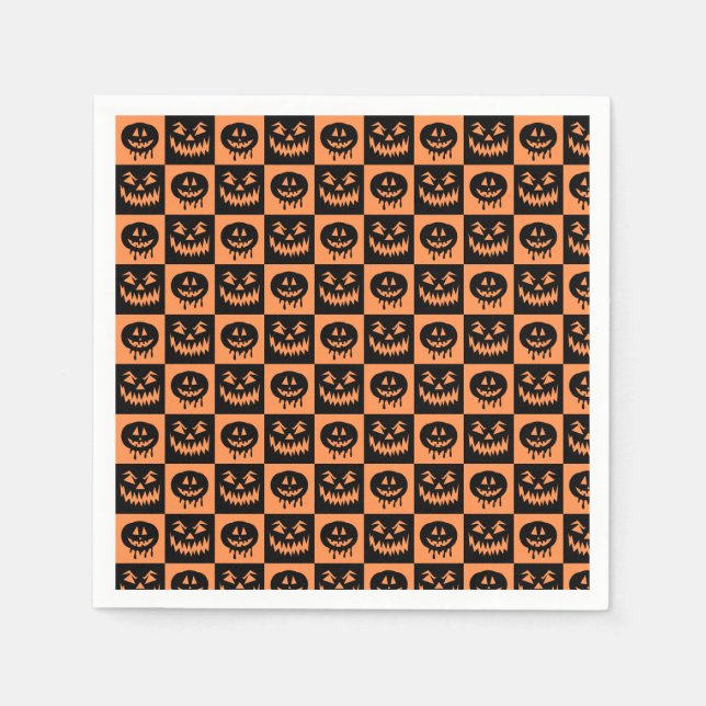 Halloween Pumpkin Face Ghost Spooky Pattern Napkin (Front)