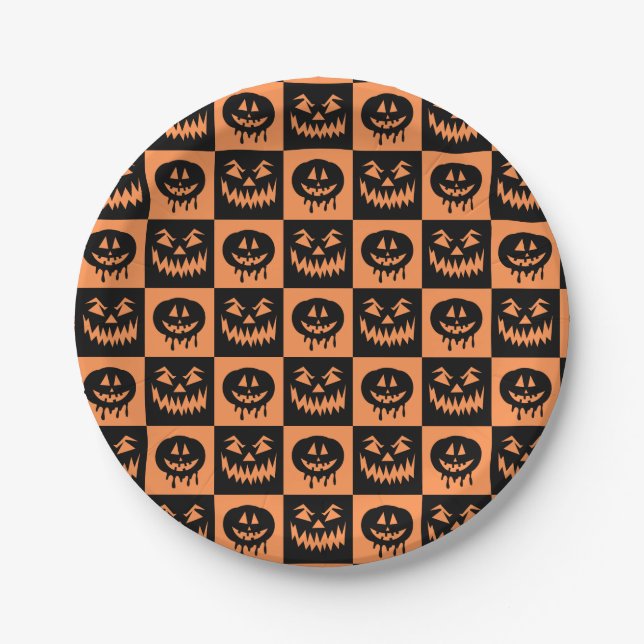 Halloween Pumpkin Face Ghost Spooky Pattern Paper Plate (Front)