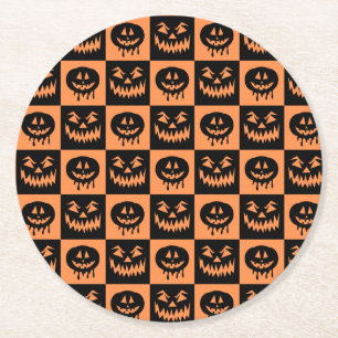 Halloween Pumpkin Face Ghost Spooky Pattern Round Paper Coaster