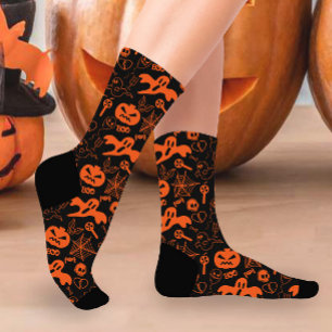 Halloween Pumpkin Face Jack O Lantern Black Socks