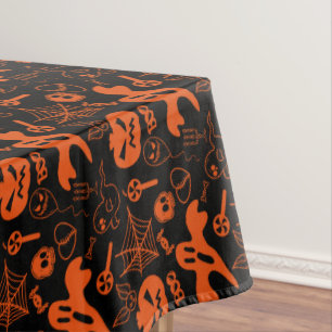 Halloween Pumpkin Face Jack O Lantern Black Tablecloth