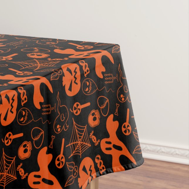 Halloween Pumpkin Face Jack O Lantern Black Tablecloth (In Situ)