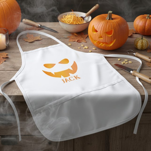 Halloween Pumpkin Face Personalised Kids Apron (Perfect apron for your pumpkin carving party. Add your name)