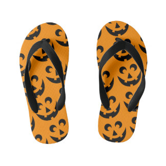 Halloween Pumpkin Face Screwball Graphics Kid's Thongs