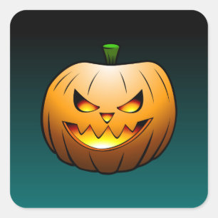 Halloween Pumpkin Face Square Sticker