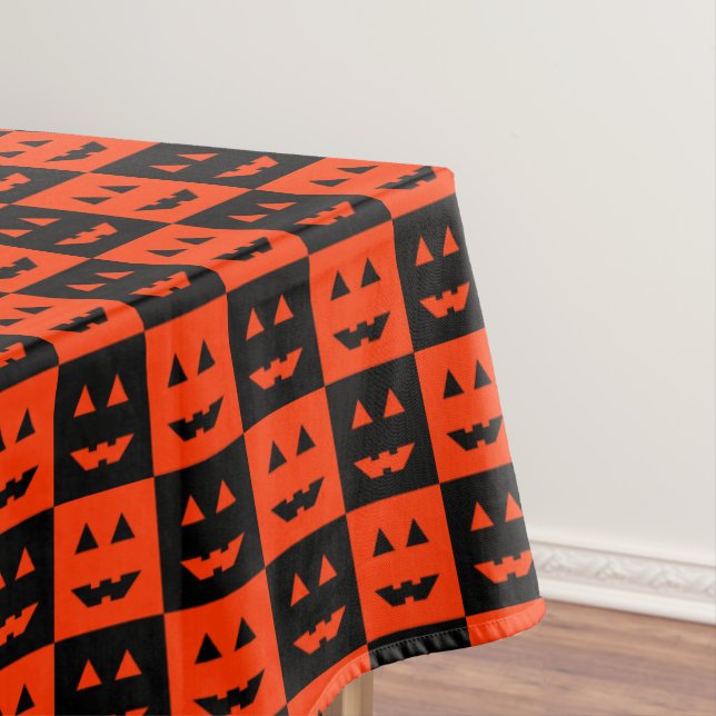 Halloween Pumpkin Face Squares Tablecloth (In Situ)