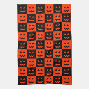 Halloween Pumpkin Face Squares Tea Towel