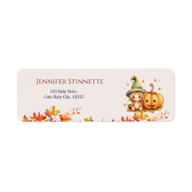 Halloween Pumpkin Fall Baby Shower Return Address  Label (Front)