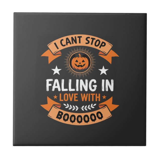Halloween Pumpkin Falling In Love Ceramic Tile (Front)