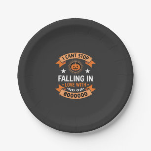 Halloween Pumpkin Falling In Love Paper Plate