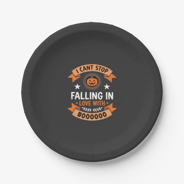 Halloween Pumpkin Falling In Love Paper Plate (Front)