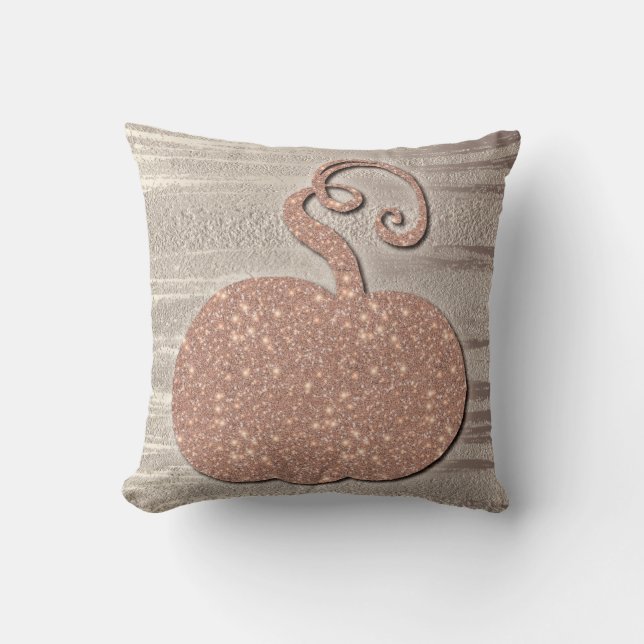 Halloween Pumpkin Faux Rose Gold Champange Chic Cushion (Front)