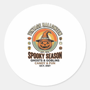 Halloween Pumpkin Funny Vintage Witch Hat_1 Classic Round Sticker