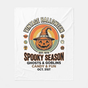 Halloween Pumpkin Funny Vintage Witch Hat_1 Fleece Blanket