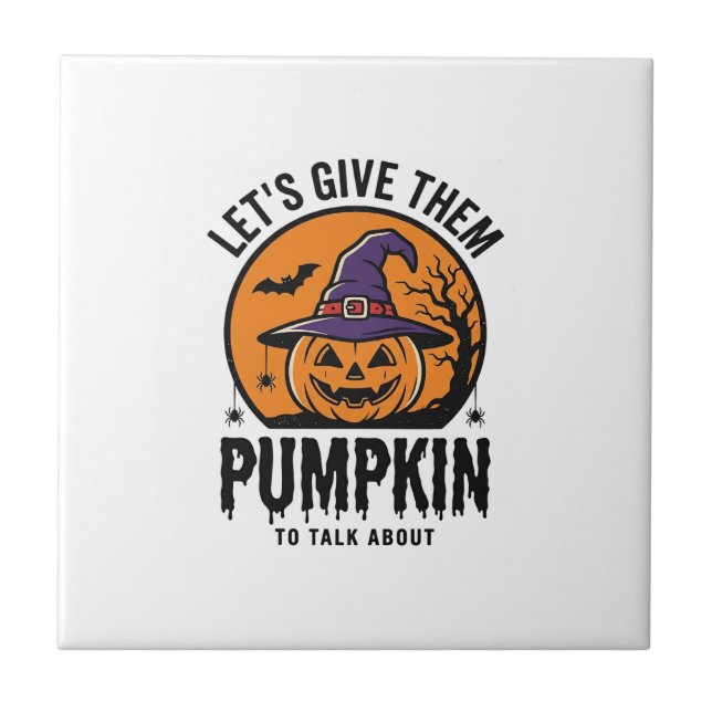 Halloween Pumpkin Funny Witch Hat Spooky Retro_1 Ceramic Tile (Front)