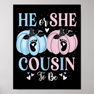 Halloween Pumpkin Gender Reveal He Or She Cousin T Poster