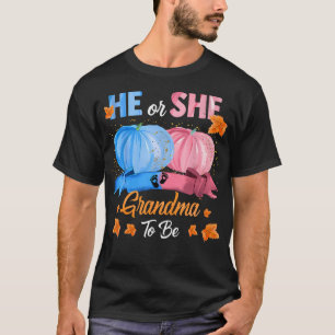 Halloween Pumpkin Gender Reveal He Or She Grandma  T-Shirt