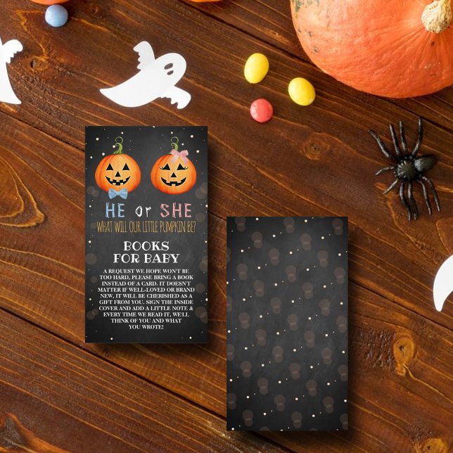 Halloween Pumpkin Gender Reveal Party Book Request Enclosure Card (Creator Uploaded)