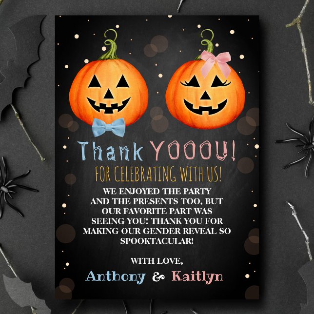 Halloween Pumpkin Gender Reveal Party Thank You Card (Creator Uploaded)