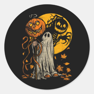 Halloween Pumpkin Ghost Autumn Leaves Graphic Art  Classic Round Sticker