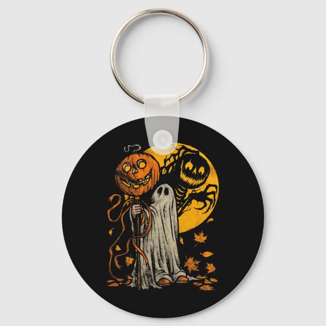 Halloween Pumpkin Ghost Autumn Leaves Graphic Art  Key Ring (Front)