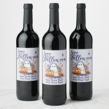 Halloween Pumpkin Ghost Customisable Wine Label