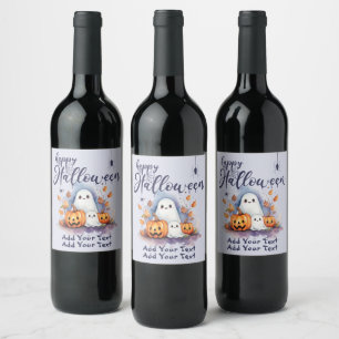 Halloween Pumpkin Ghost Customisable Wine Label