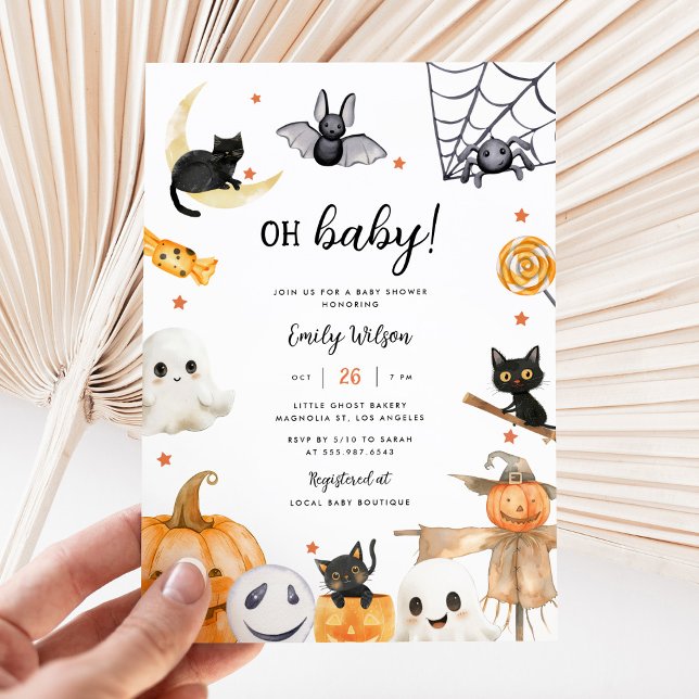 Halloween Pumpkin Ghost Oh Baby Baby Shower Invitation (Creator Uploaded)