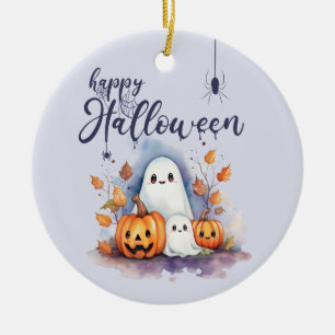 Halloween Pumpkin Ghost - Photo Ceramic Ornament