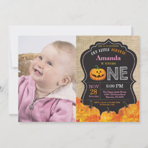 Halloween Pumpkin Girl 1st Birthday Pink Burlap Invitation