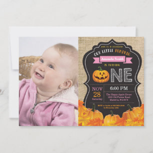 Halloween Pumpkin Girl 1st Birthday Pink Burlap Invitation