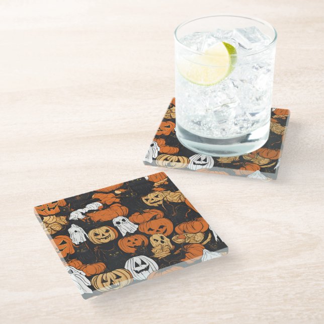Halloween Pumpkin Glass Coaster (Angled)