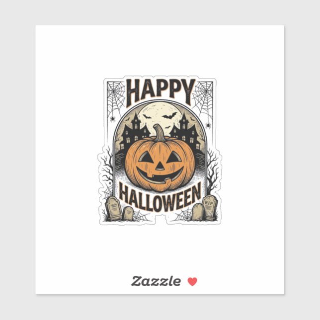 Halloween Pumpkin Graveyard Vintage Spooky Tee Art (Sheet)