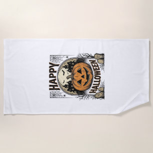 Halloween Pumpkin Graveyard Vintage Spooky Tee Art Beach Towel